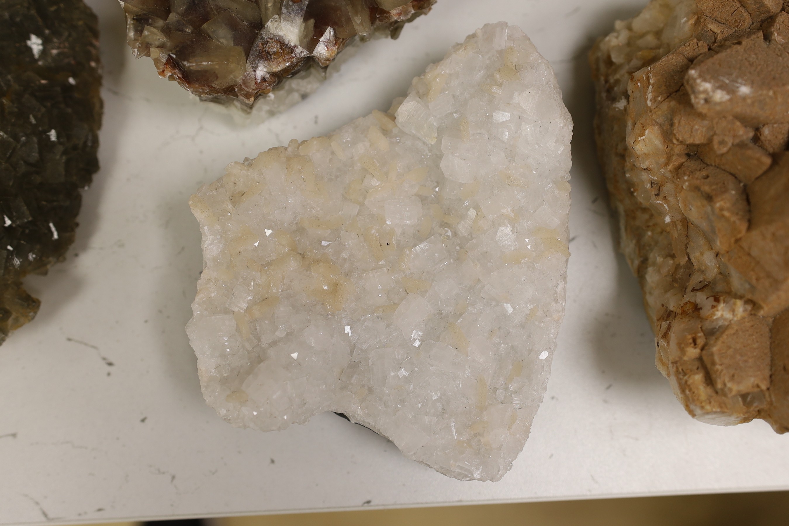 A black quartz freeform with pyrite, stilbite, fluorite, calcite and other freeform specimen (13)